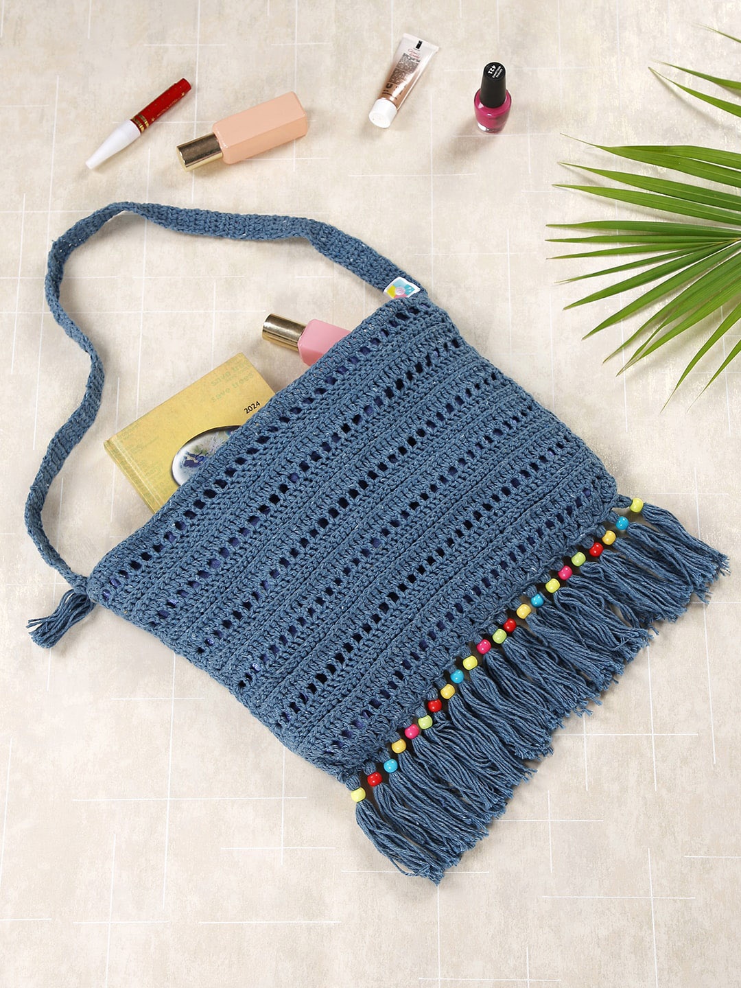 

Magic Needles Textured Shopper Sling Bag, Blue