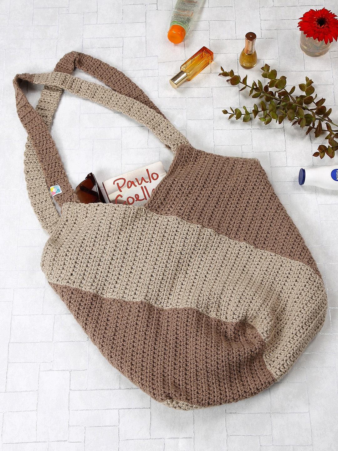 

Magic Needles Bucket Textured Handheld Bag, Brown