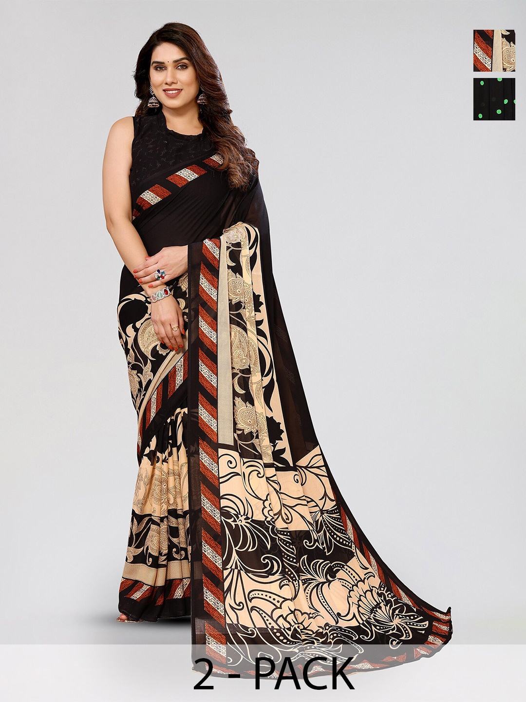 

ANAND SAREES Selection Of 2 Printed Saree, Black