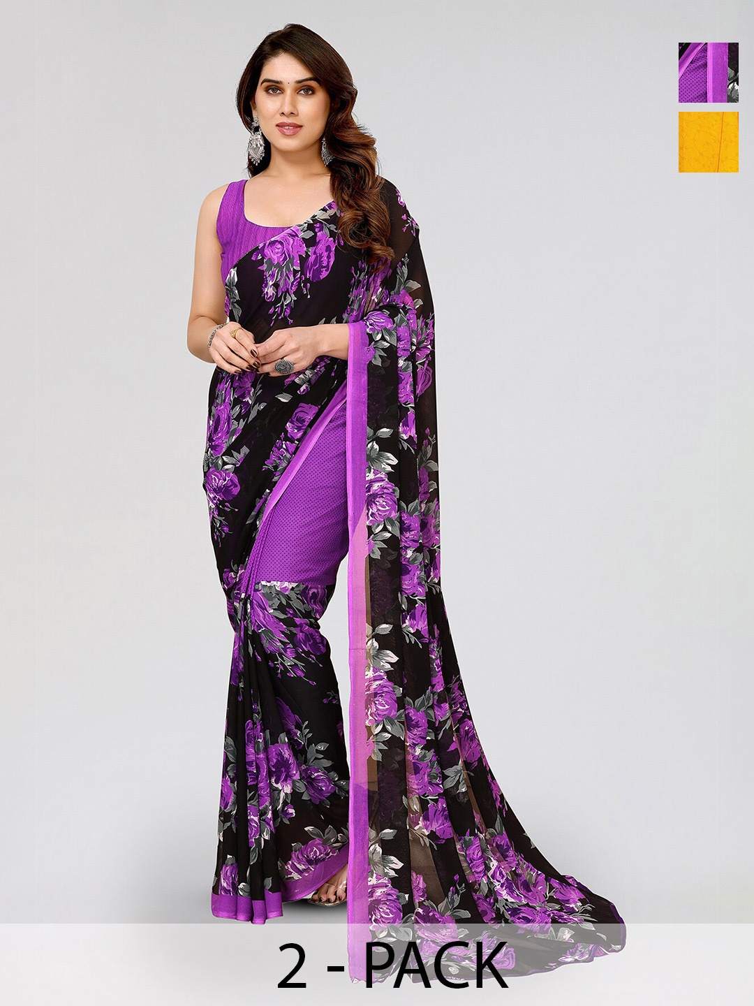 

ANAND SAREES Selection Of 2 Floral Printed Saree, Yellow