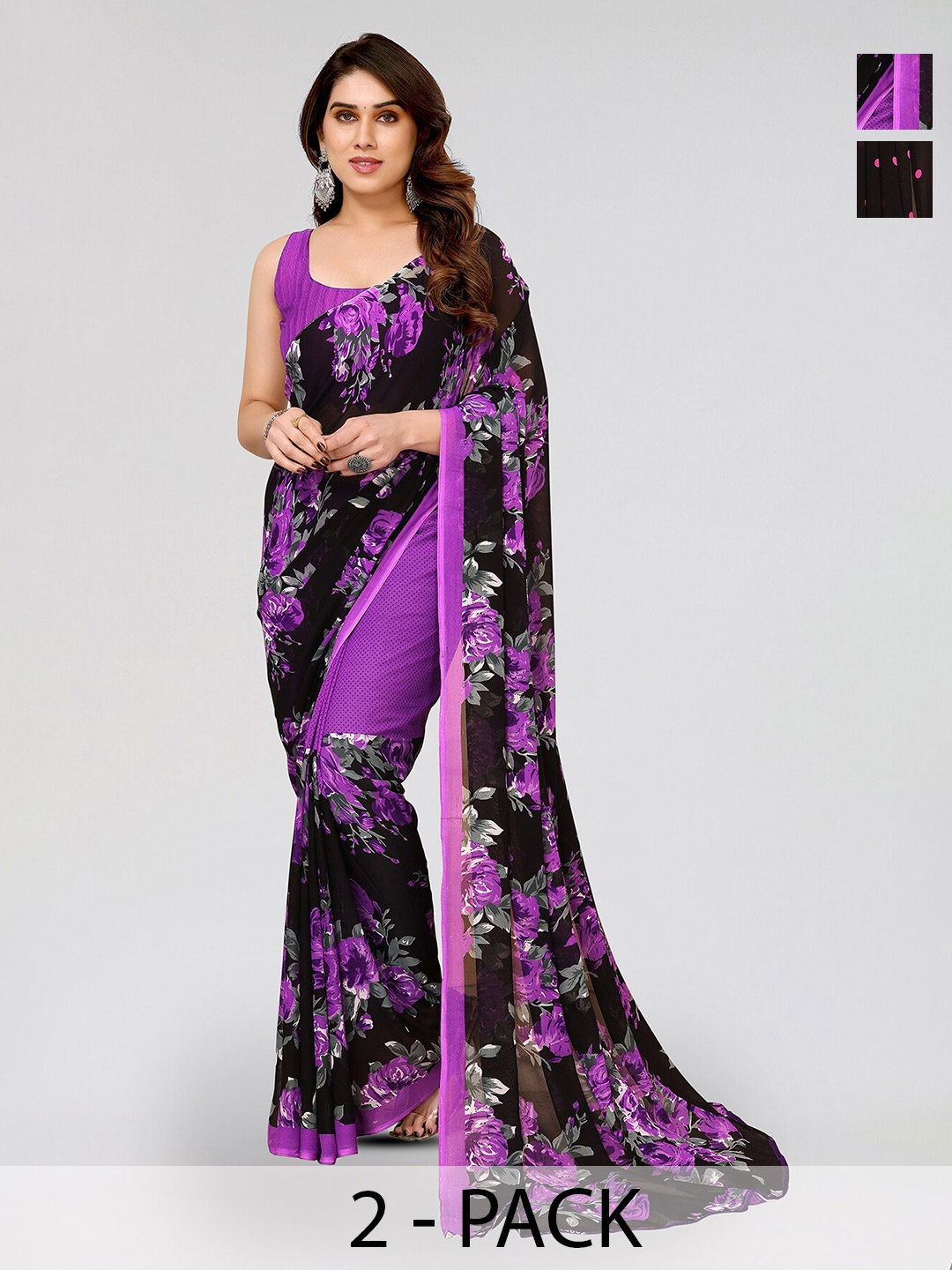 

ANAND SAREES Selection Of 2 Printed Saree, Black