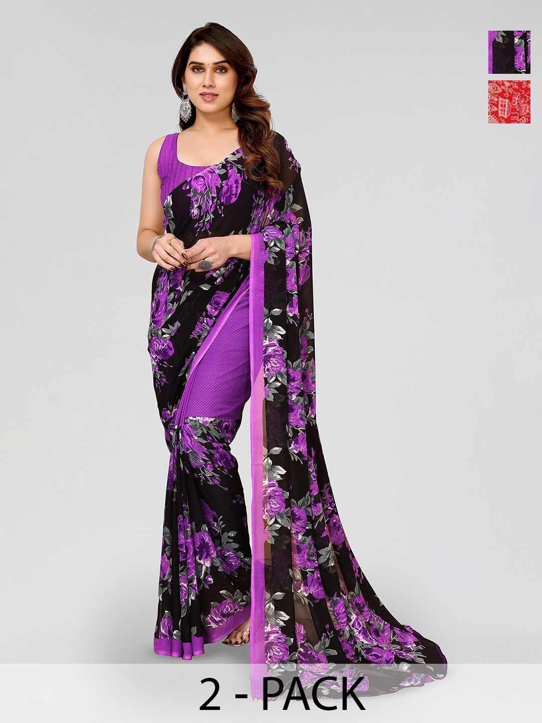 

ANAND SAREES Selection of 2 Ethnic Motifs Printed Saree, Purple
