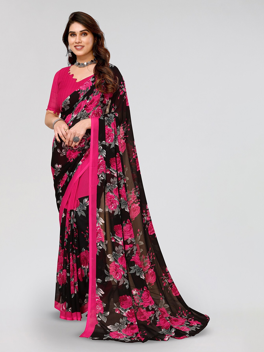 

ANAND SAREES Pack of 2 Floral Printed Saree, Black