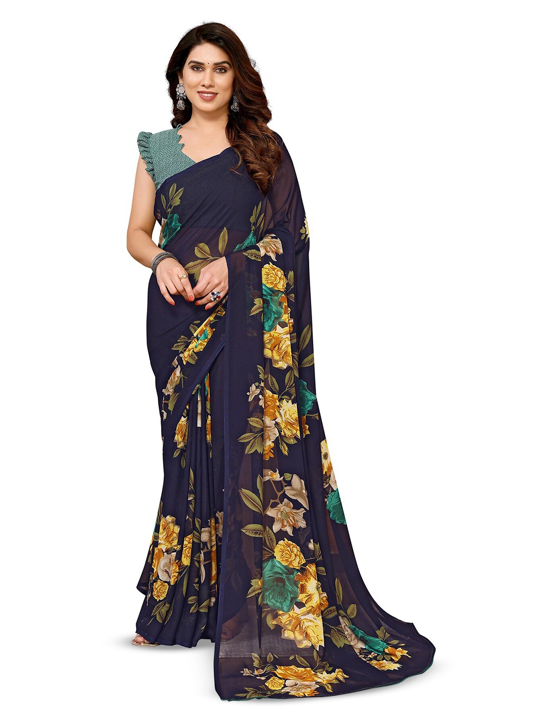 

ANAND SAREES Selection of 2 Floral Printed Saree, White