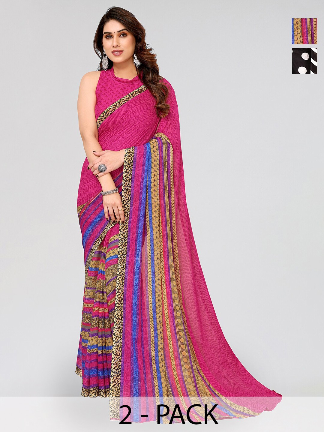 

ANAND SAREES Selection Of 2 Printed Saree, Pink