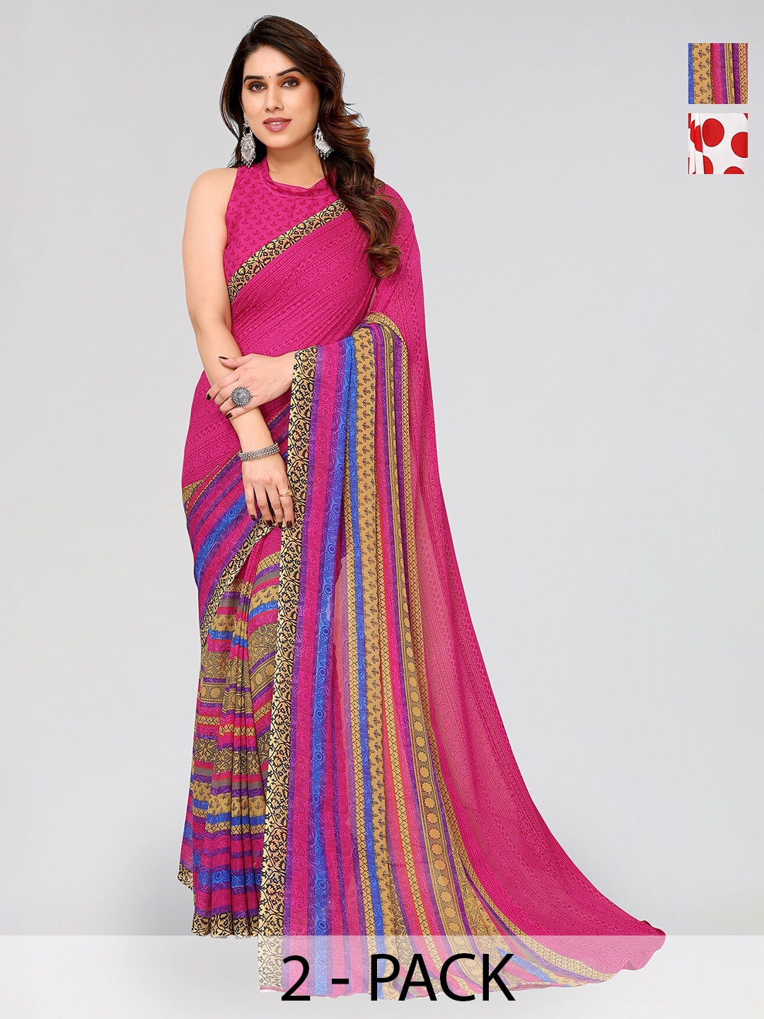 

ANAND SAREES Selection Of 2 Printed Saree, Pink