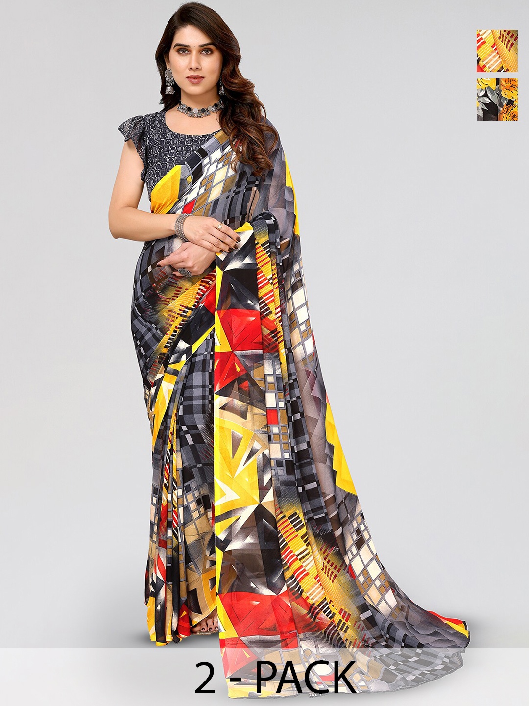 

ANAND SAREES Selection Of 2 Floral Printed Saree, Yellow