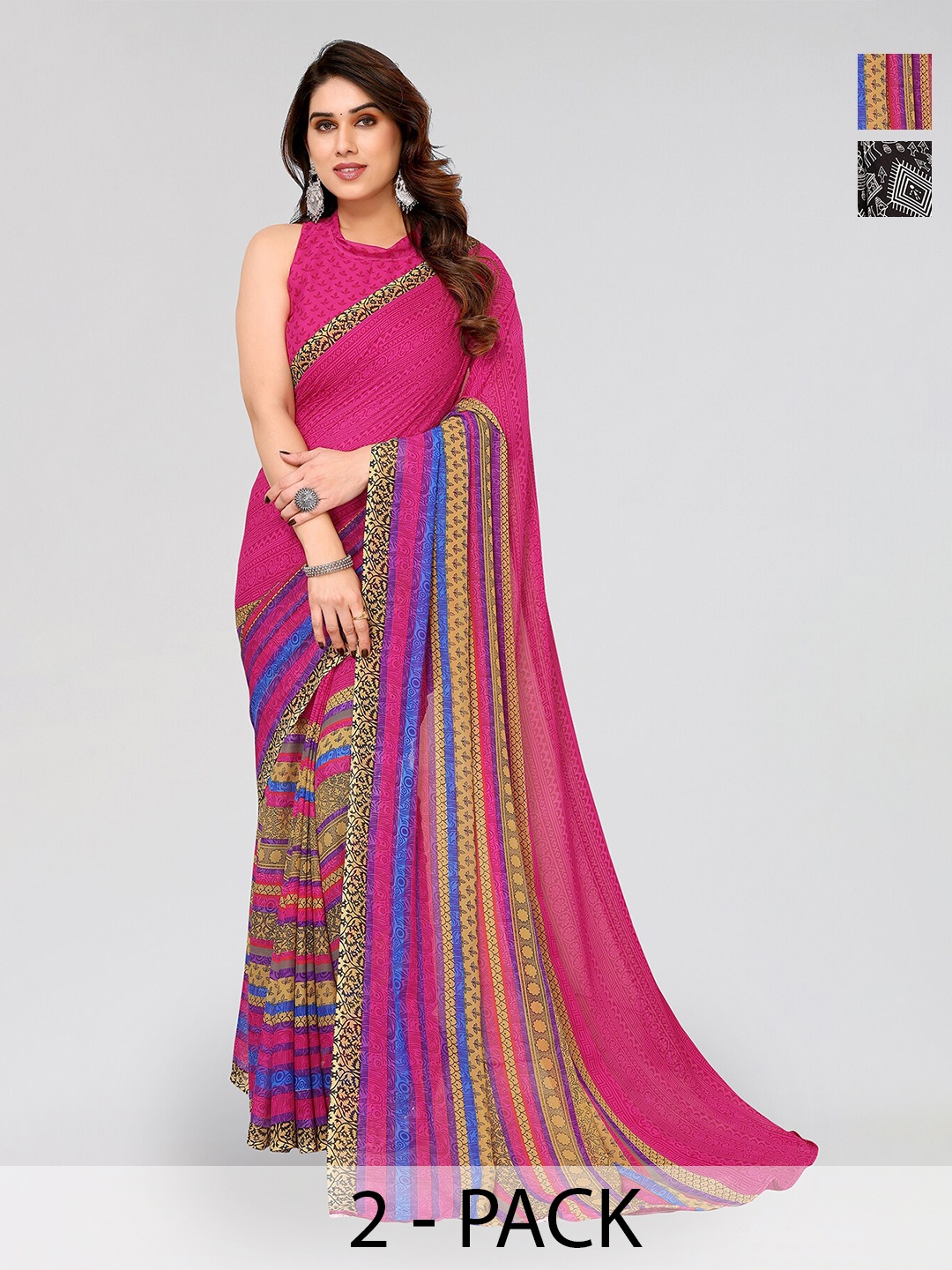 

ANAND SAREES Selection Of 2 Floral Printed Saree, Pink