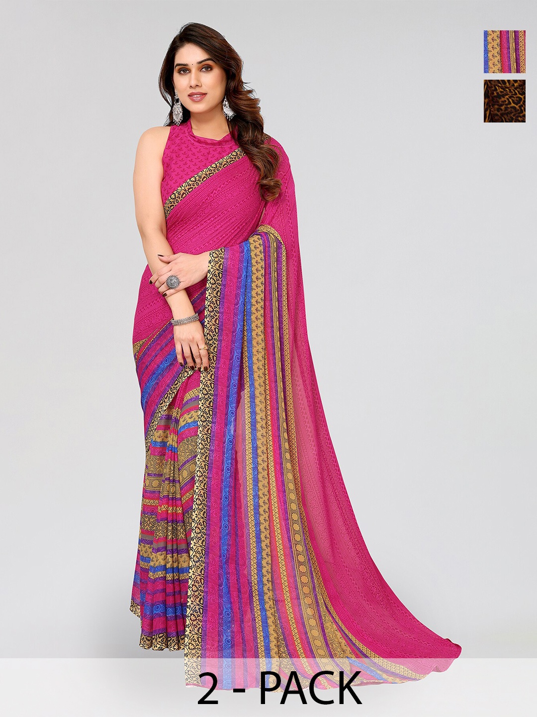 

ANAND SAREES Selection Of 2 Floral Printed Saree, Pink