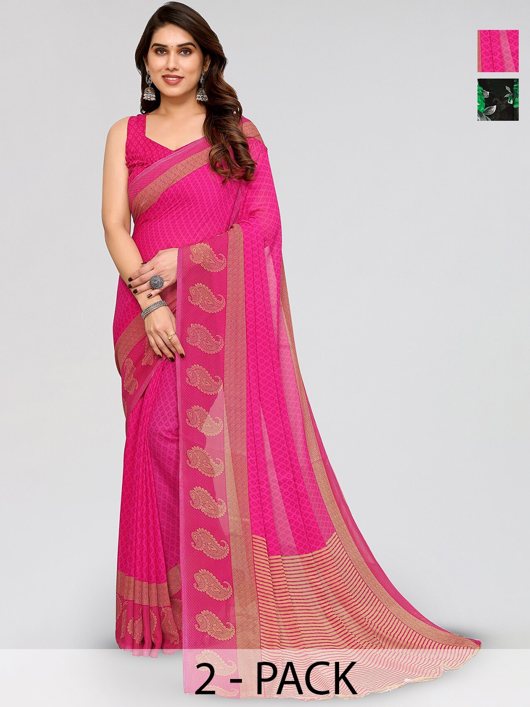 

ANAND SAREES Selection Of 2 Floral Printed Georgette Saree, Pink