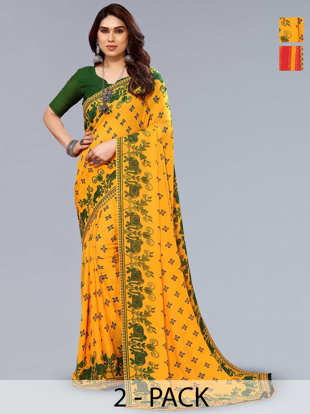 

ANAND SAREES Selection Of 2 Floral Printed Saree, Yellow