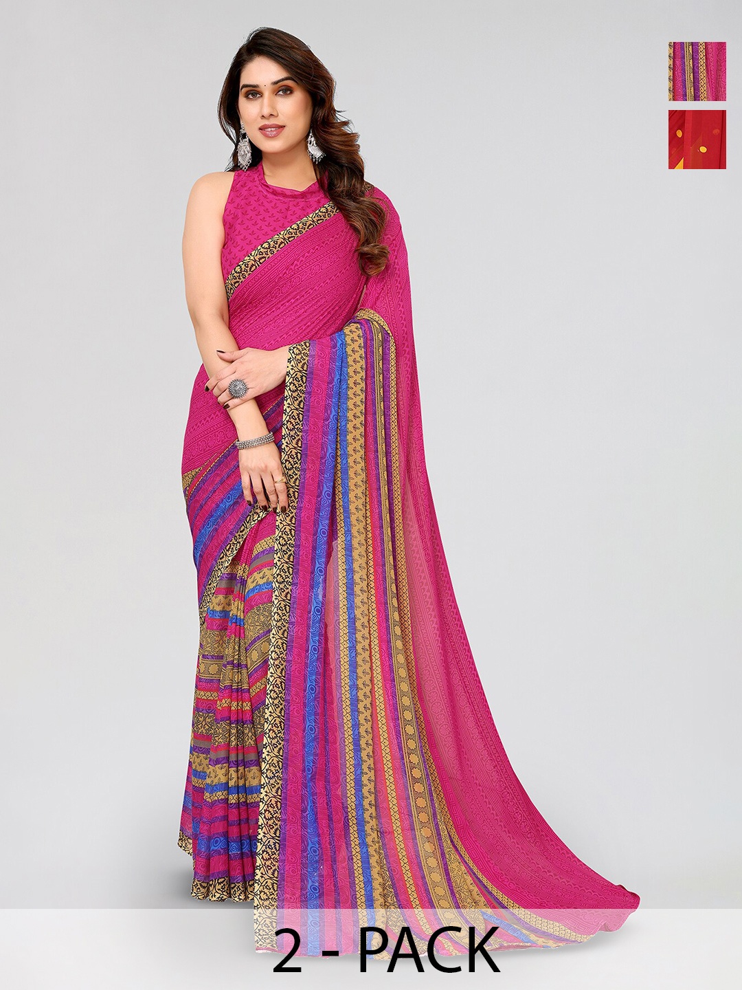 

ANAND SAREES Selection of 2 Ethnic Motifs Sarees, Pink