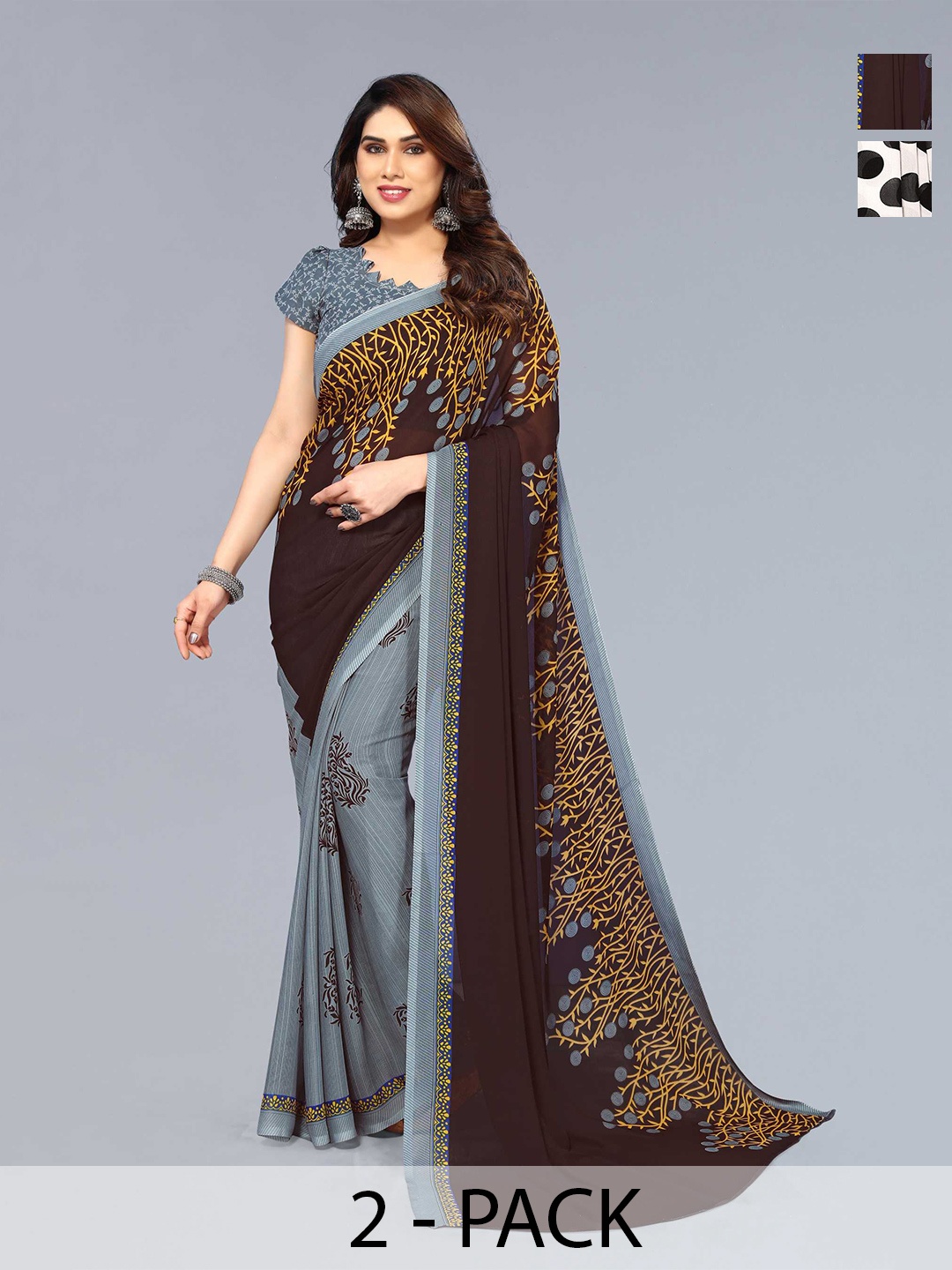 

ANAND SAREES Selection Of 2 Polka Dot Saree, White