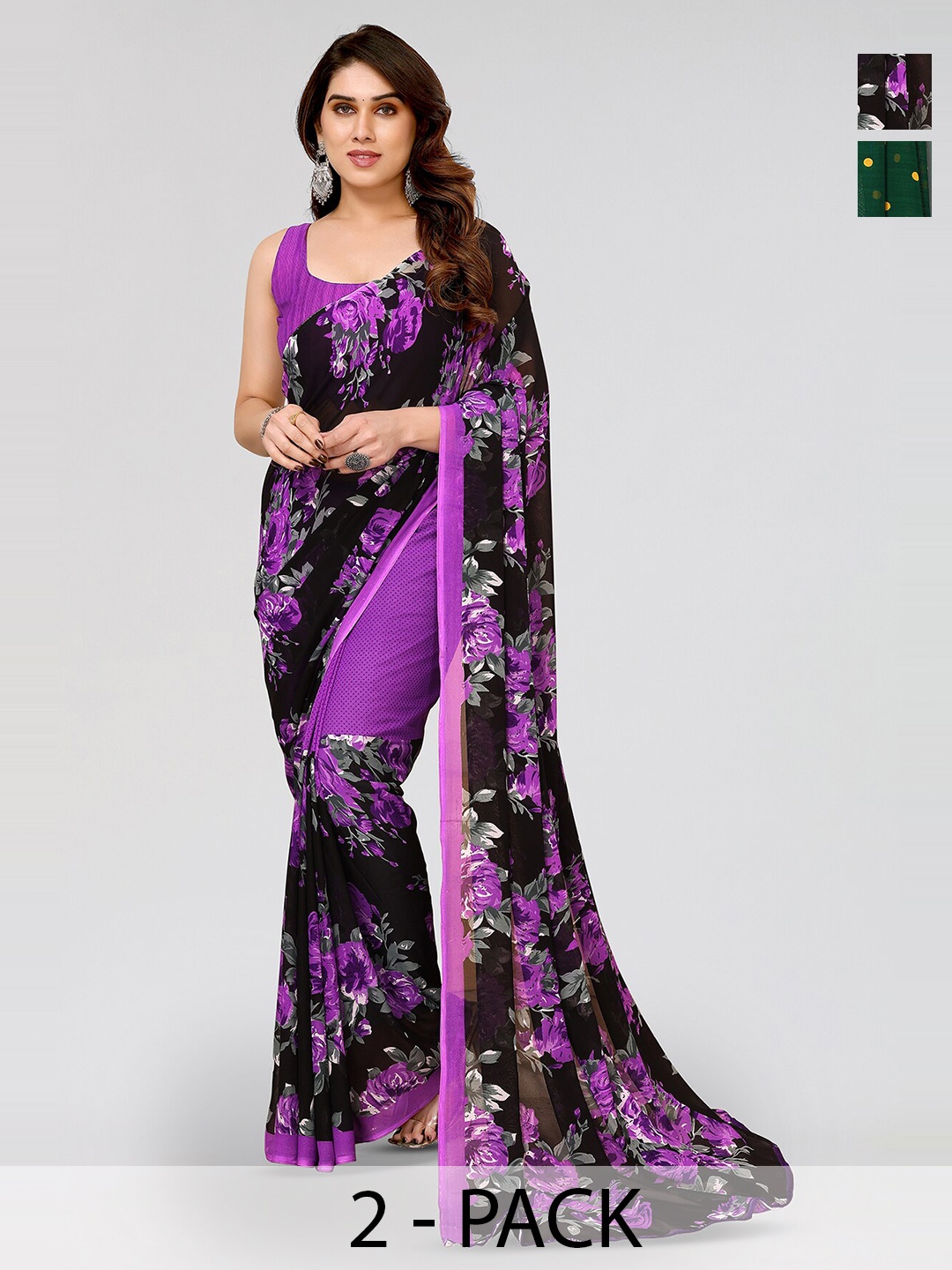 

ANAND SAREES Pack of 2 Floral Printed Saree, Yellow