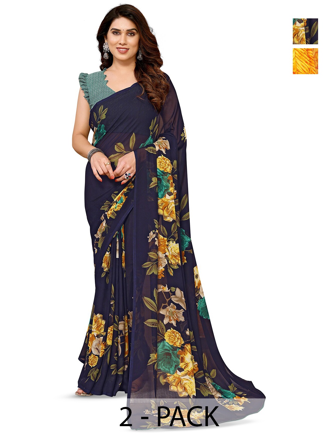 

ANAND SAREES Pack of 2 Floral Printed Saree, Black