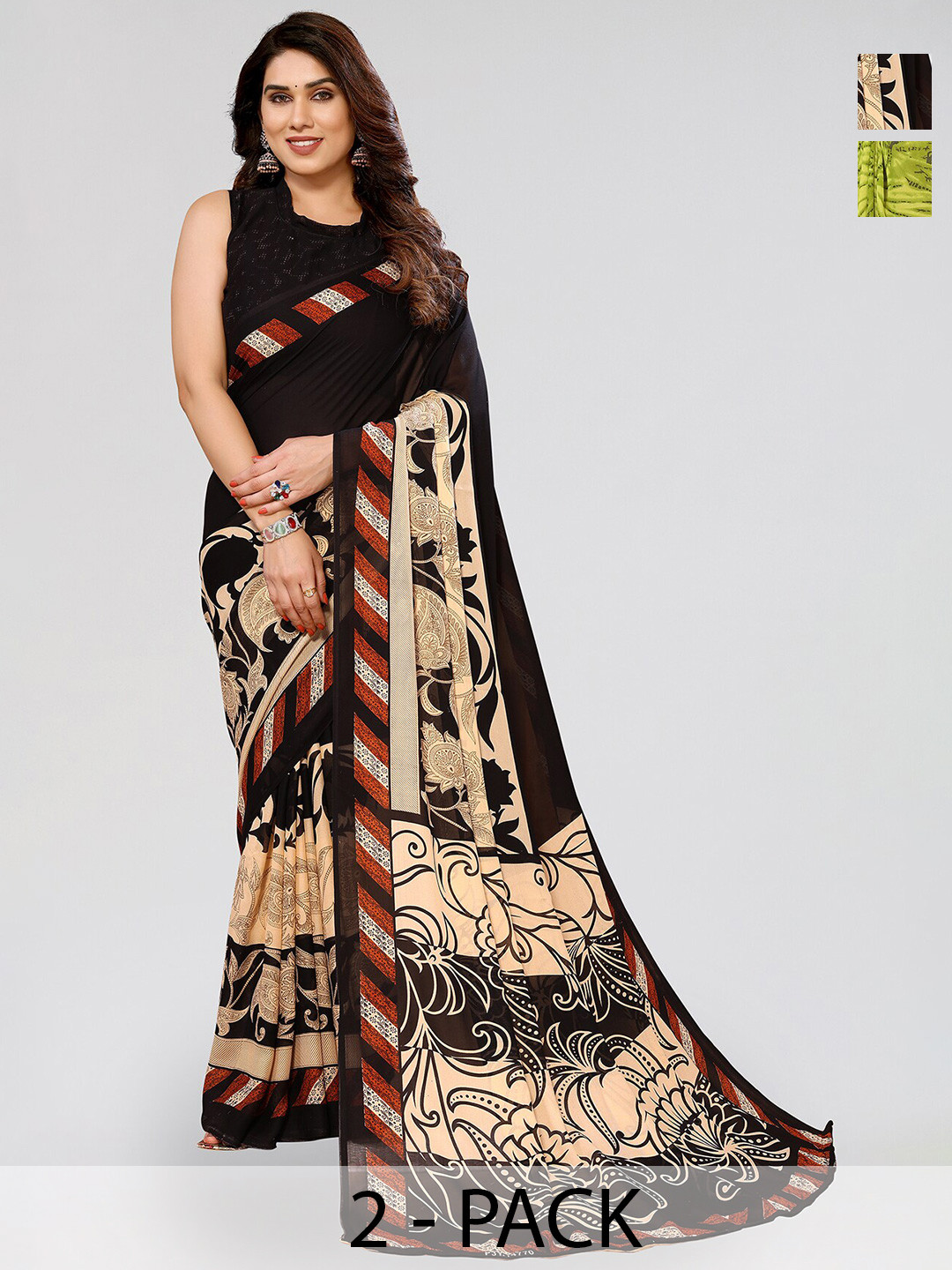 

ANAND SAREES Selection Of 2 Ethnic Motifs Printed Saree, Green