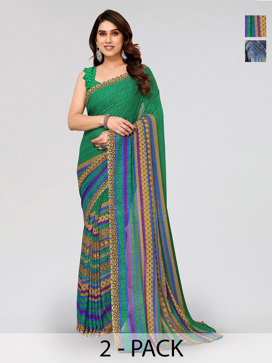 

ANAND SAREES Selection of 2 Floral Printed Sarees, Grey
