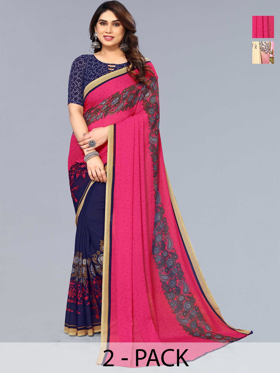

ANAND SAREES Polka Selection Of 2 Floral Printed Saree, Pink