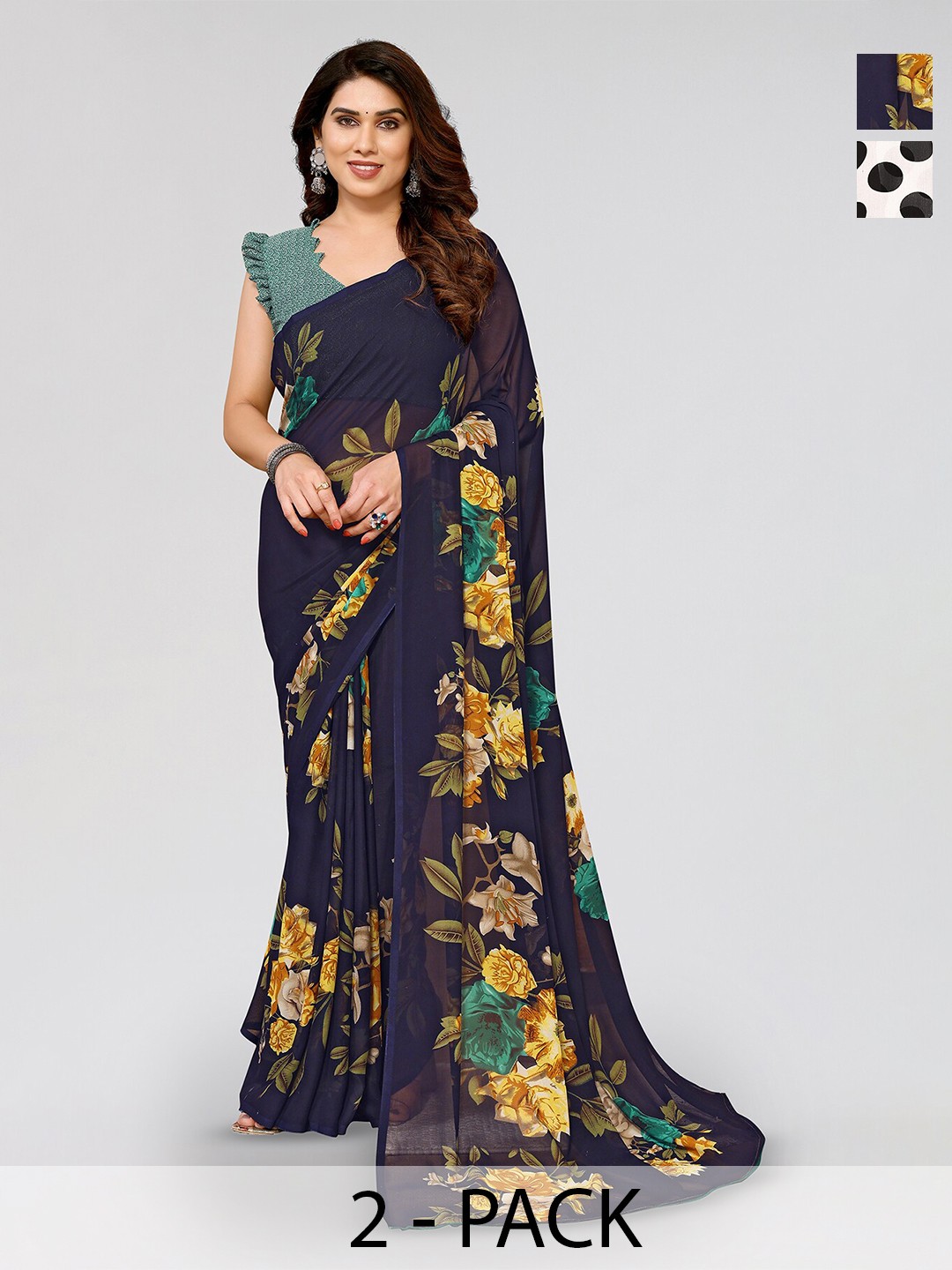 

ANAND SAREES Selection of 2 Geometric Printed Saree, White
