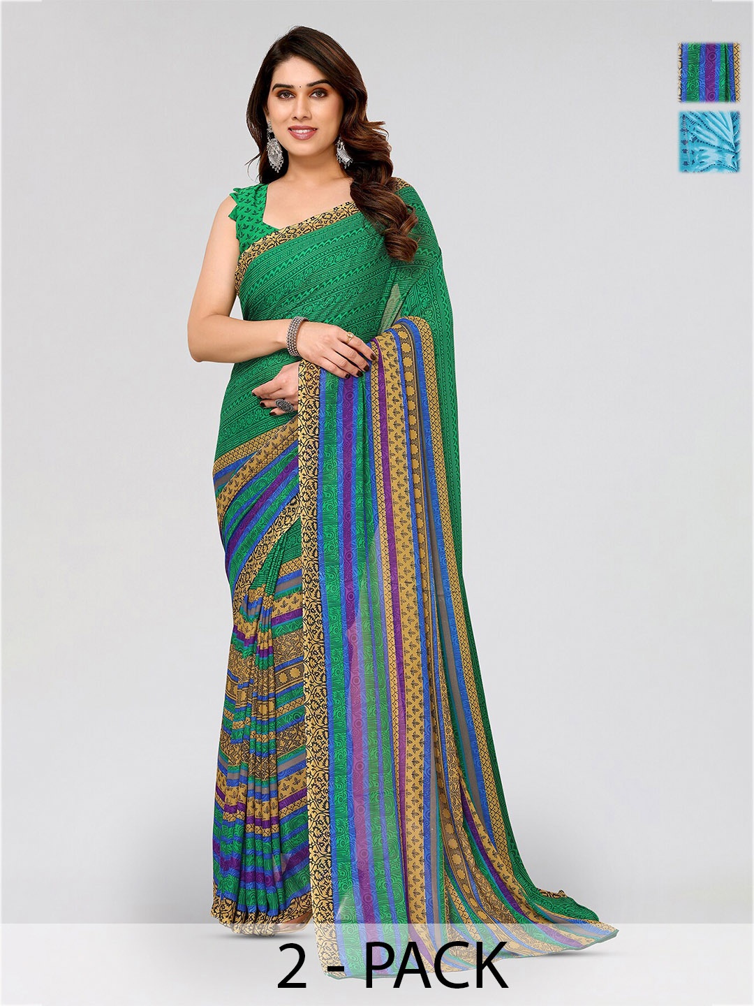 

ANAND SAREES Selection of 2 Abstract Printed Saree, Blue