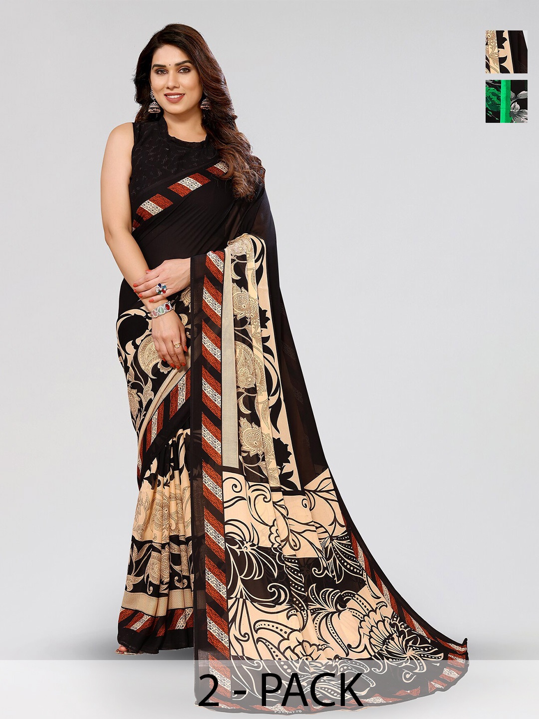 

ANAND SAREES Pack of 2 Floral Printed Saree, Green