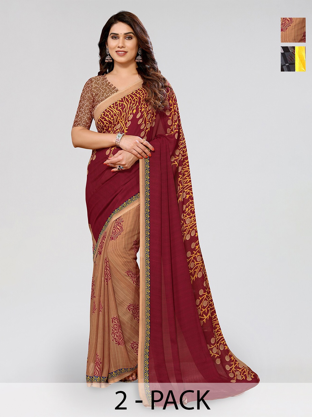 

ANAND SAREES Selection Of 2 Georgette Saree, Brown