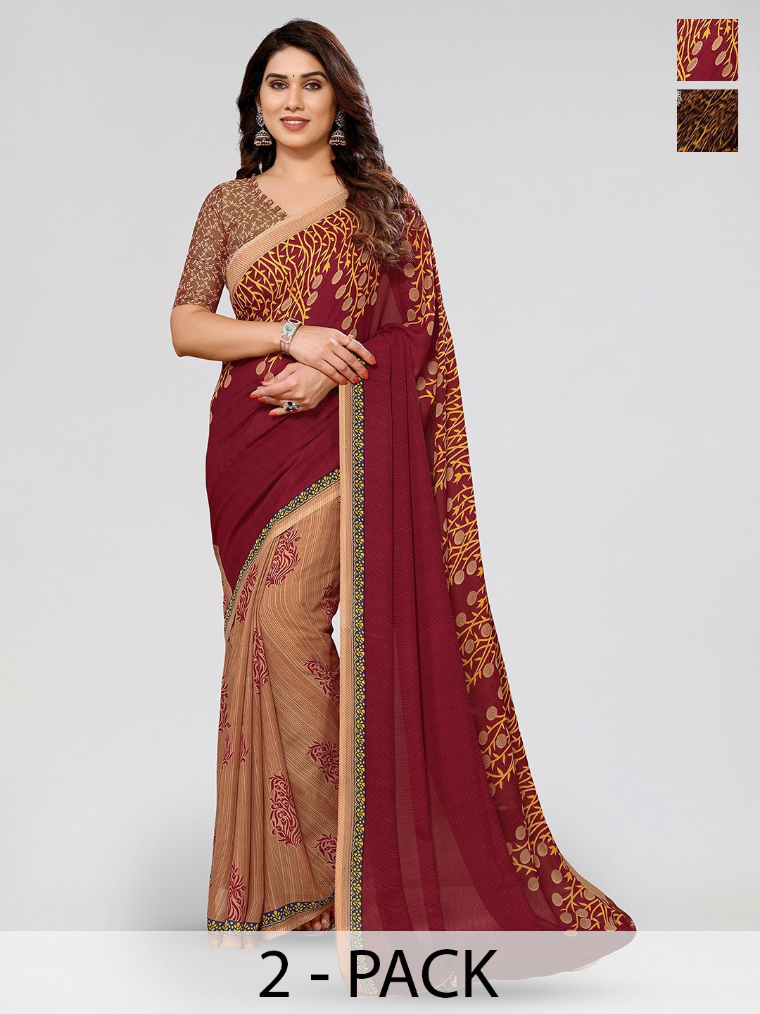 

ANAND SAREES Selection Of 2 Floral Printed Saree, Maroon