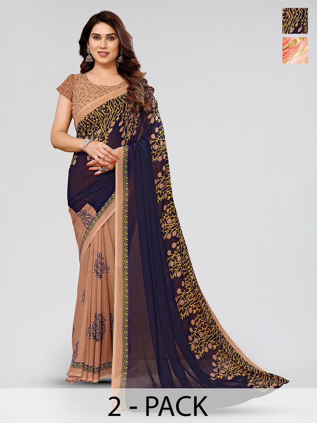 

ANAND SAREES Selection Of 2 Floral Saree, Blue