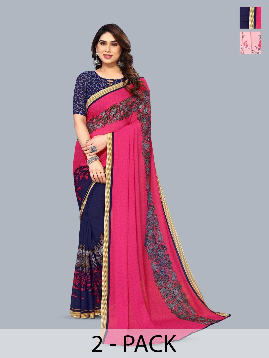 

ANAND SAREES Selection Of 2 Floral Saree, Pink