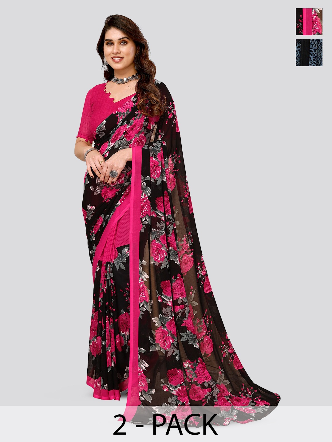 

ANAND SAREES Selection Of 2 Ethnic Motifs Printed Saree, Pink