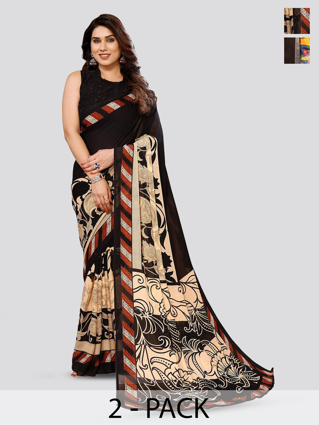 

ANAND SAREES Selection of 2 Floral Printed Sarees, Pink