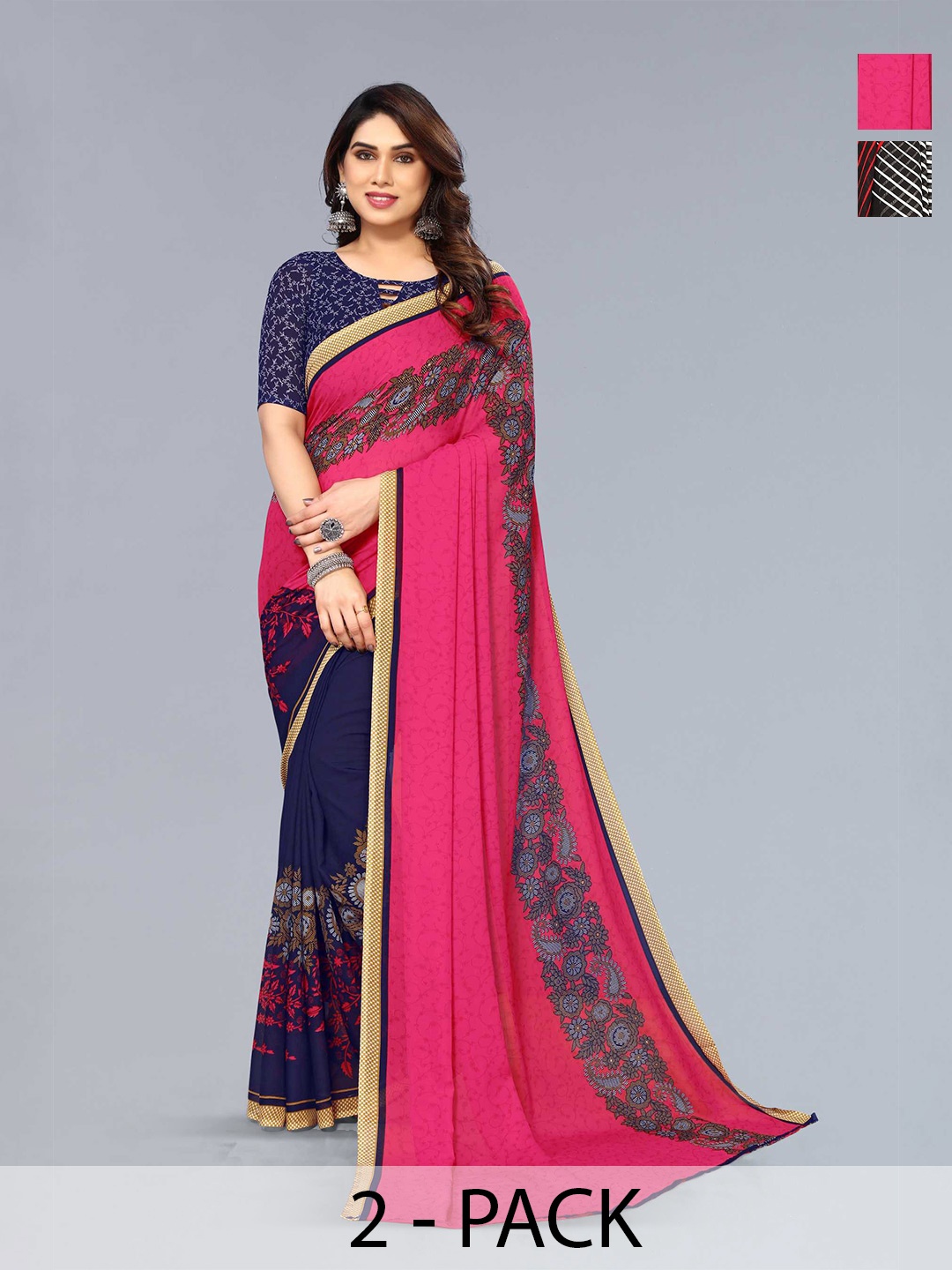 

ANAND SAREES Selection Of 2 Printed Saree, Red