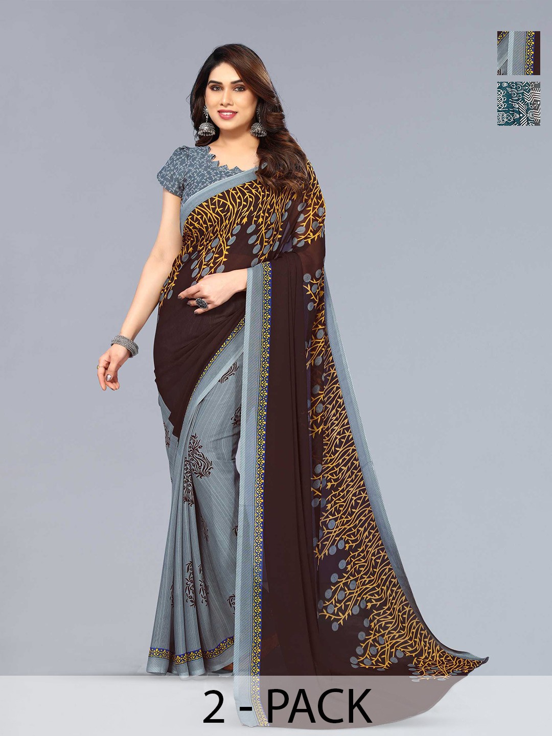 

ANAND SAREES Selection Of 2 Ethnic Motif Printed Sarees, Blue