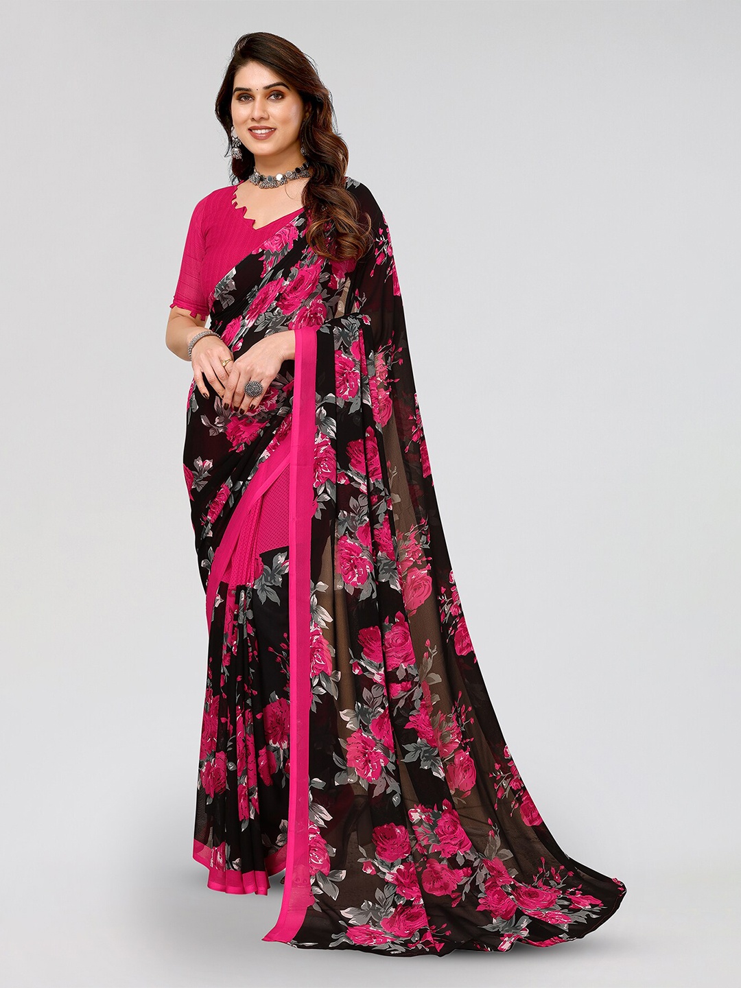 

ANAND SAREES Selection Of 2 Floral Printed Sarees, Green