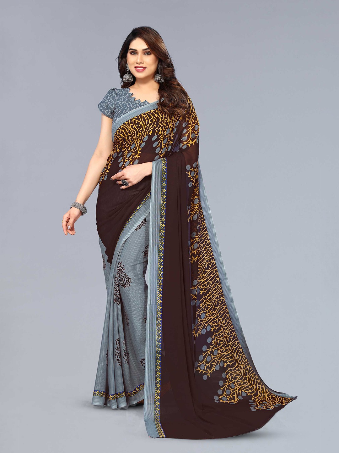 

ANAND SAREES Selection Of 2 Floral Printed Georgette Saree, Black