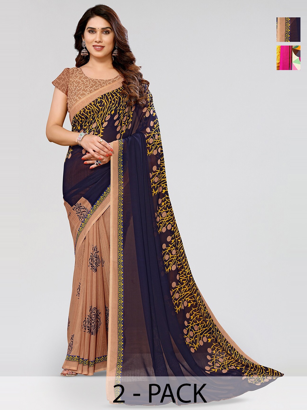 

ANAND SAREES Selection of 2 Ethnic Motifs Printed Saree, Yellow