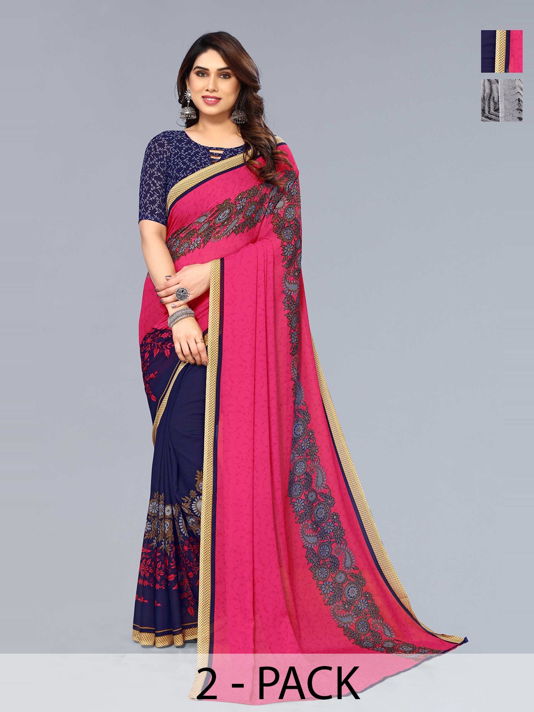 

ANAND SAREES Pack of 2 Abstract Printed Saree, Grey