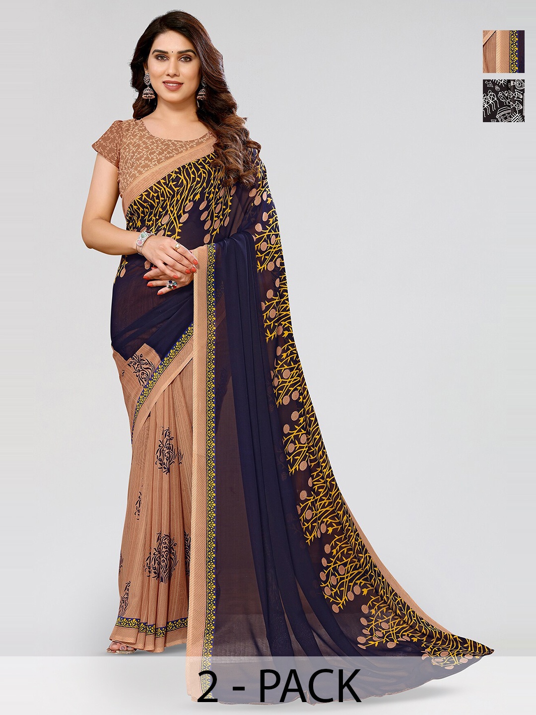 

ANAND SAREES Selection of 2 Floral Saree, Blue