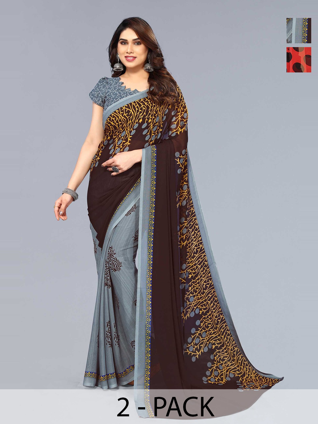 

ANAND SAREES Selection Of 2 Floral Printed Saree, Grey