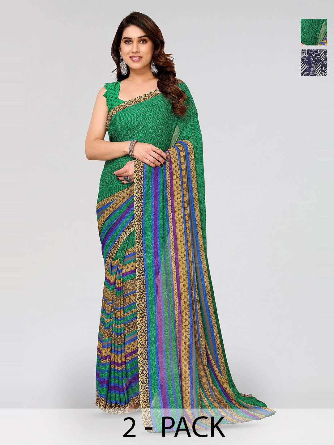 

ANAND SAREES Selection Of 2 Ethnic Motifs Saree, Green