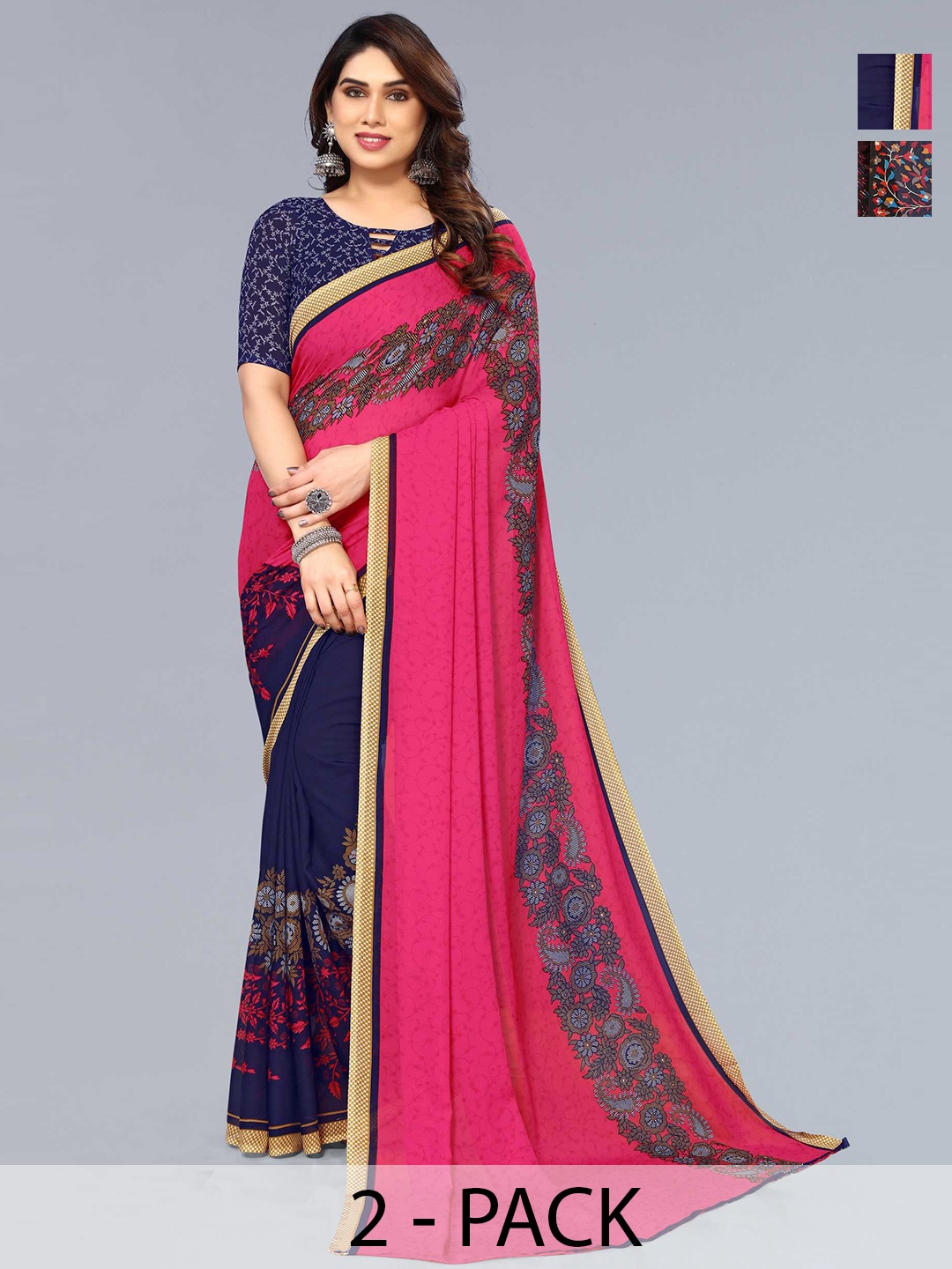 

ANAND SAREES Selection Of 2 Printed Saree, Pink