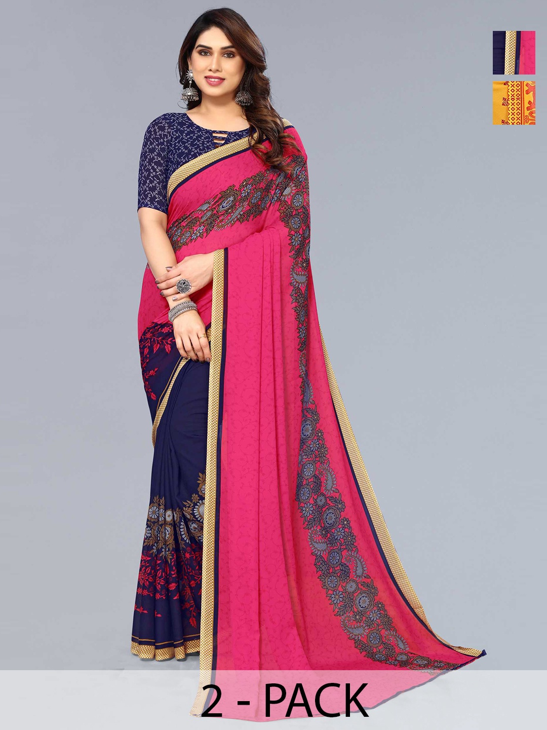 

ANAND SAREES Selection Of 2 Ethnic Motifs Printed Georgette Saree, Yellow