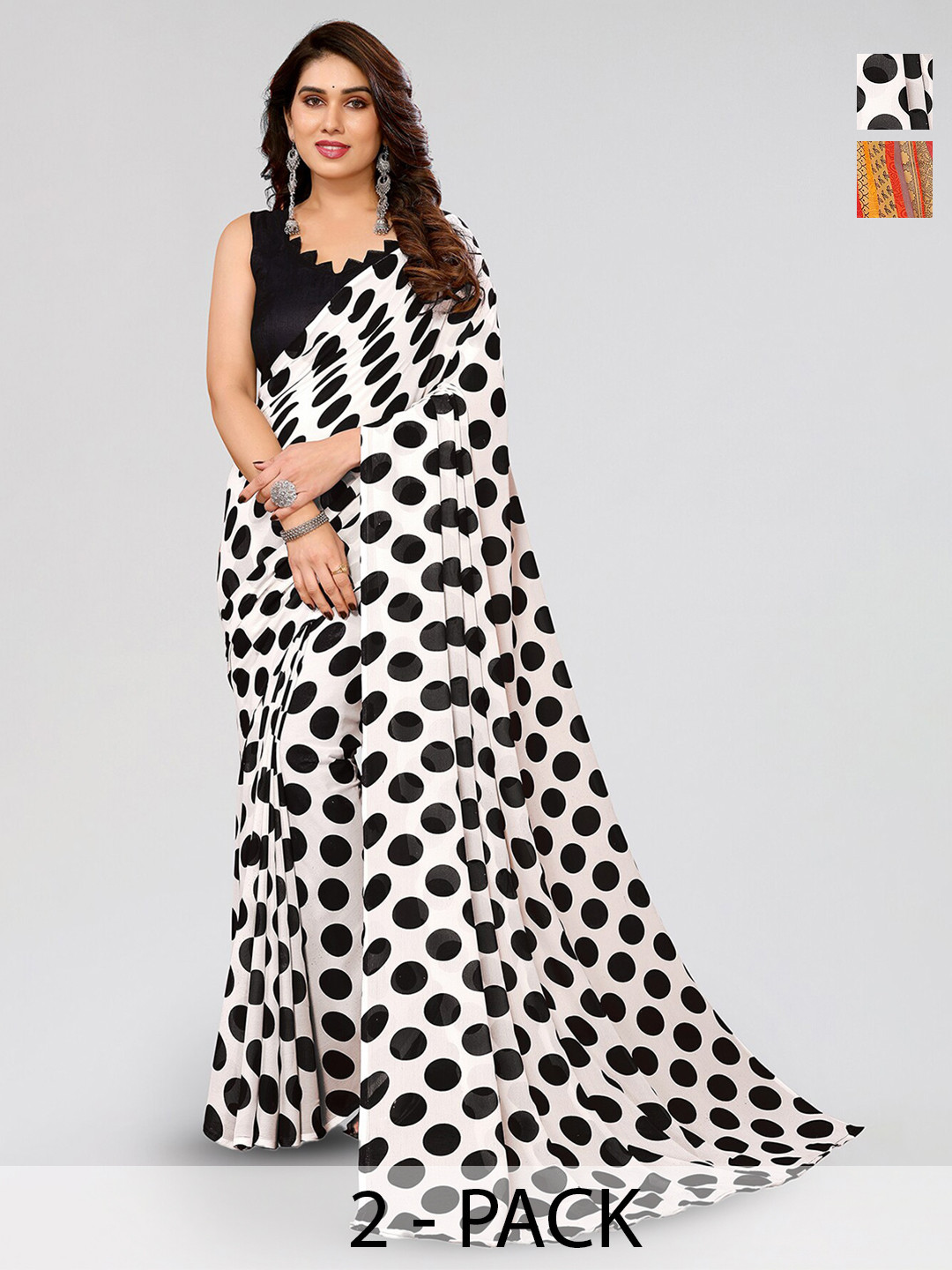 

ANAND SAREES Selection of 2 Floral Saree, White