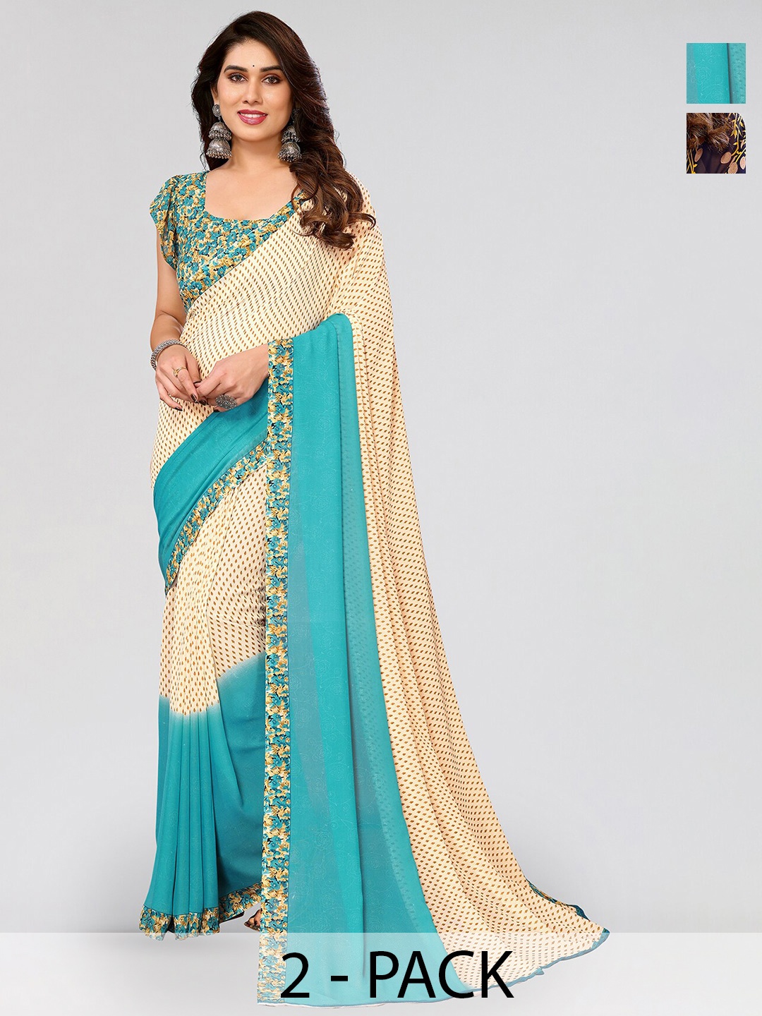 

ANAND SAREES Selection Of 2 Ethnic Motifs Printed Sarees, Navy blue