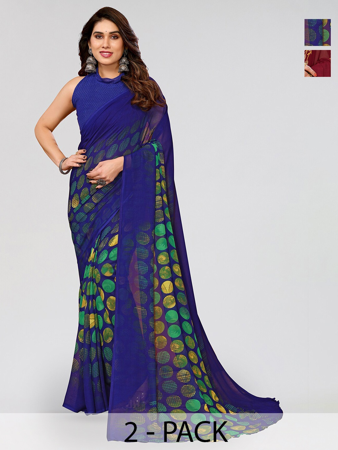 

ANAND SAREES Selection Of 2 Floral Printed Saree, Brown