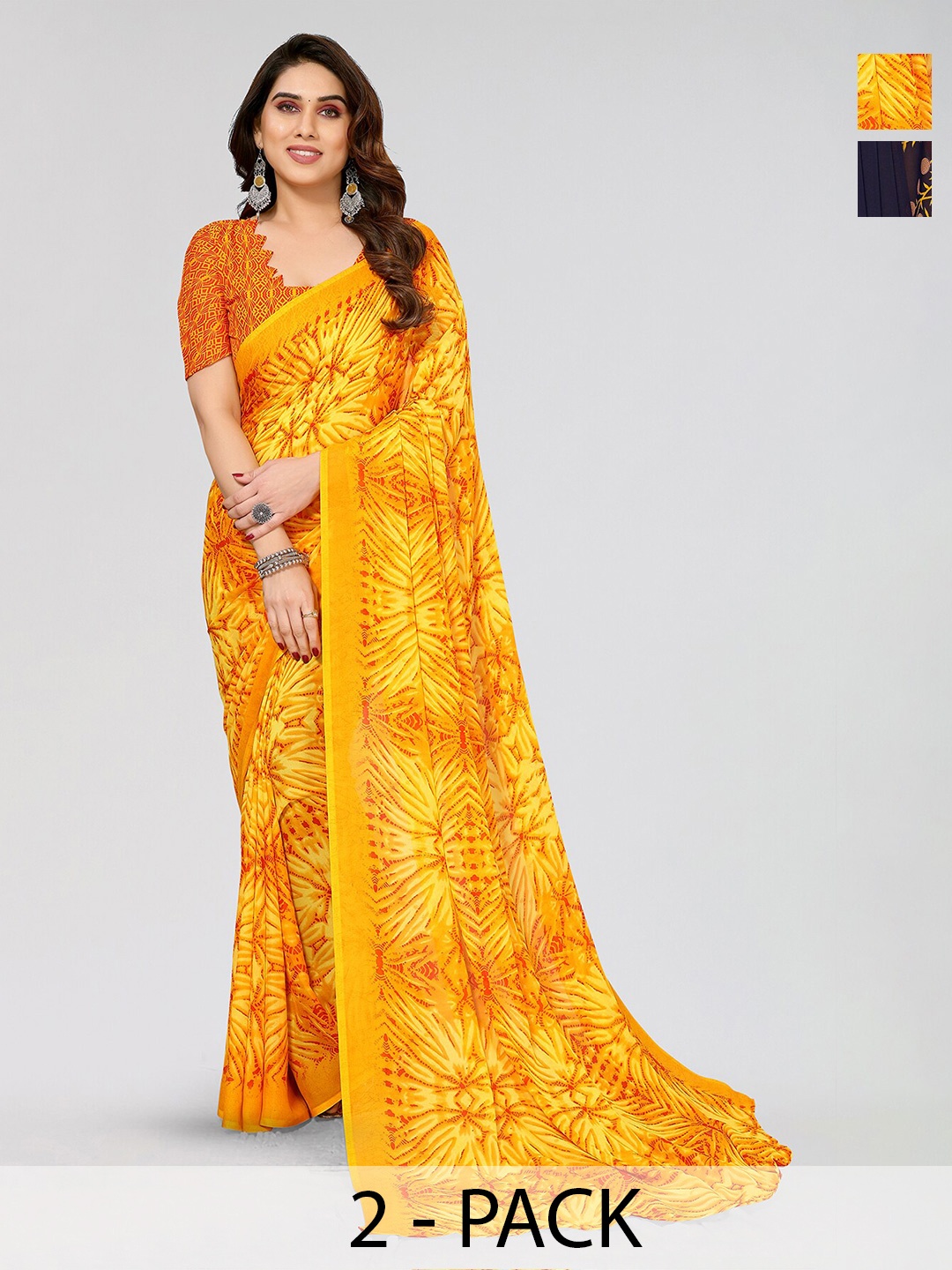 

ANAND SAREES Selection Of 2 Floral Printed Saree, Blue