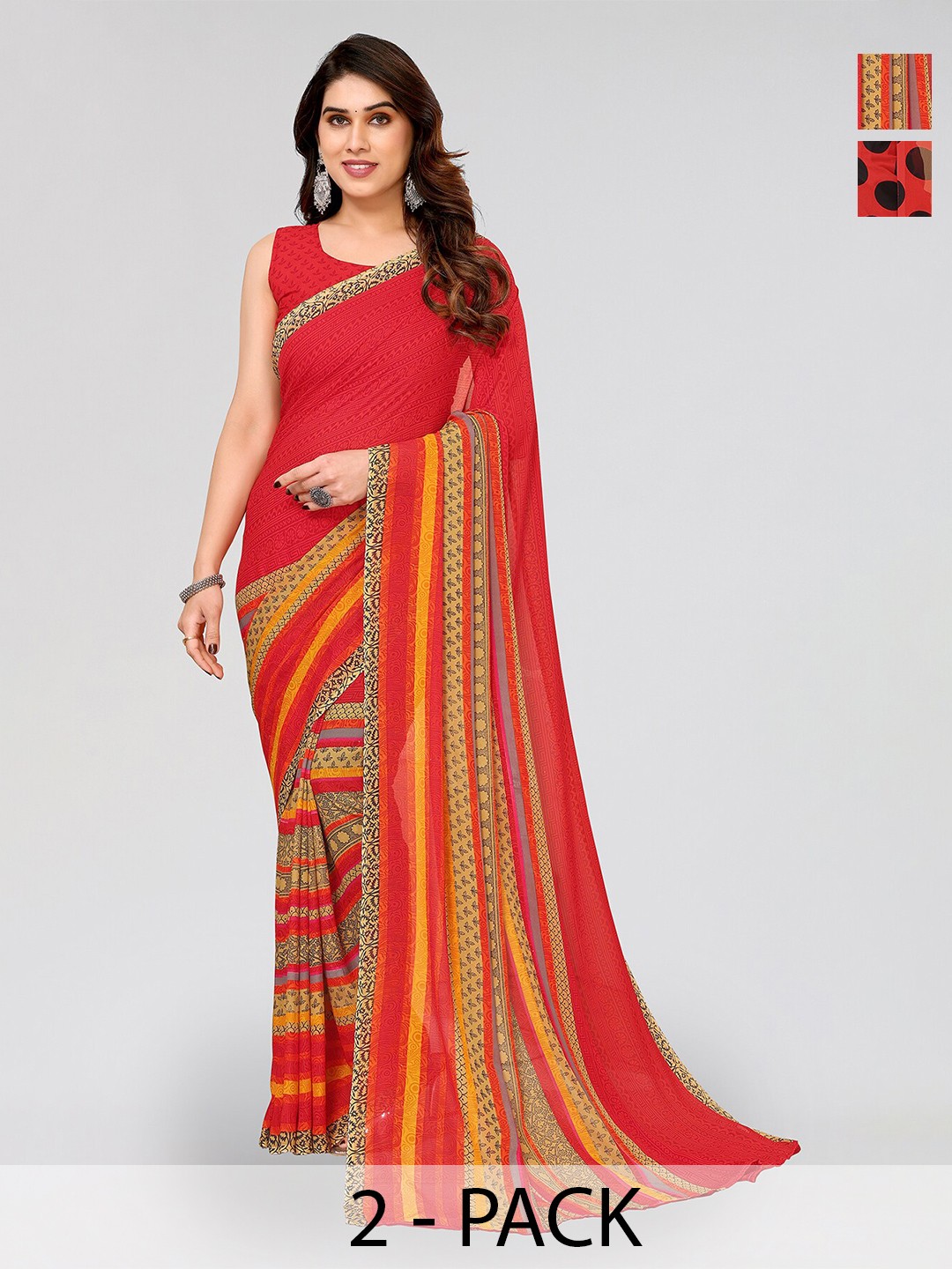 

ANAND SAREES Selection Of 2 Printed Saree, Red