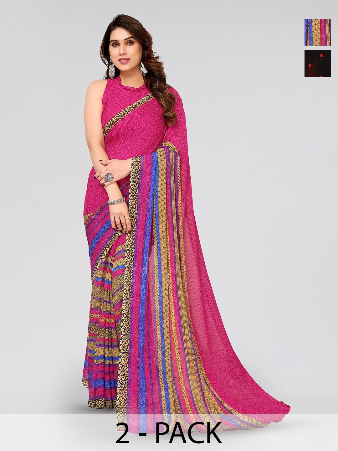 

ANAND SAREES Selection Of 2 Printed Saree, Black