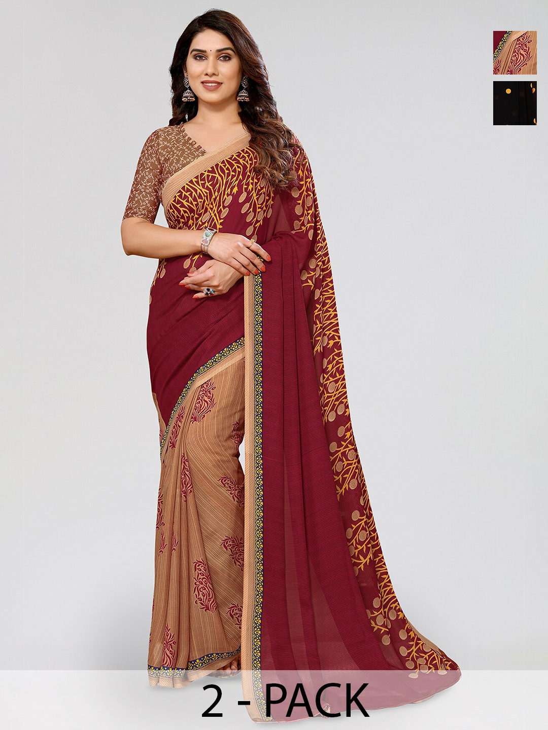 

ANAND SAREES Selection Of 2 Ethnic Motifs Printed Saree, Maroon