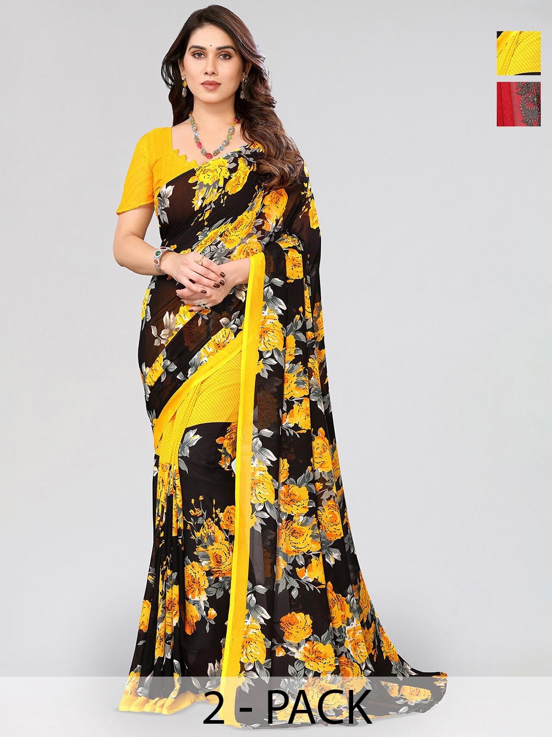 

ANAND SAREES Pack of 2 Floral Printed Saree, Yellow